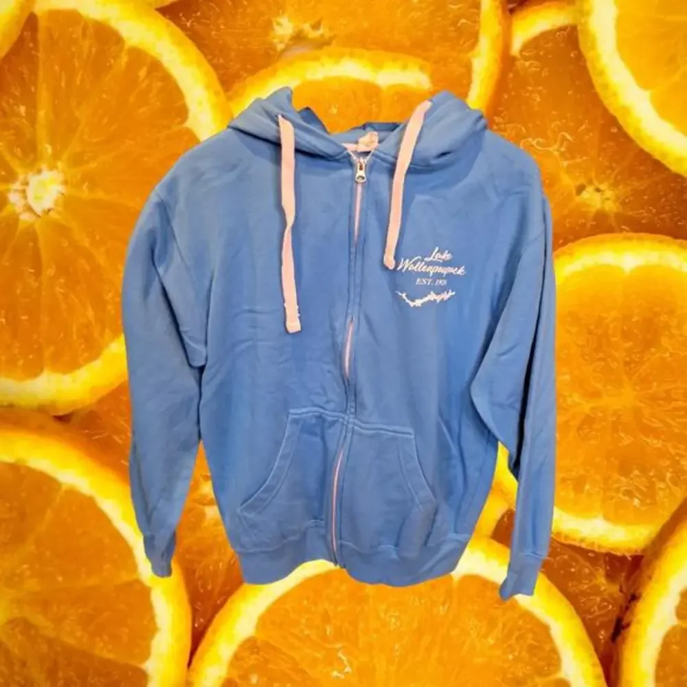 Mill Tex Lake Wallenpaupack Blue Full Zip Hooded Sweatshirt Size Medium‎